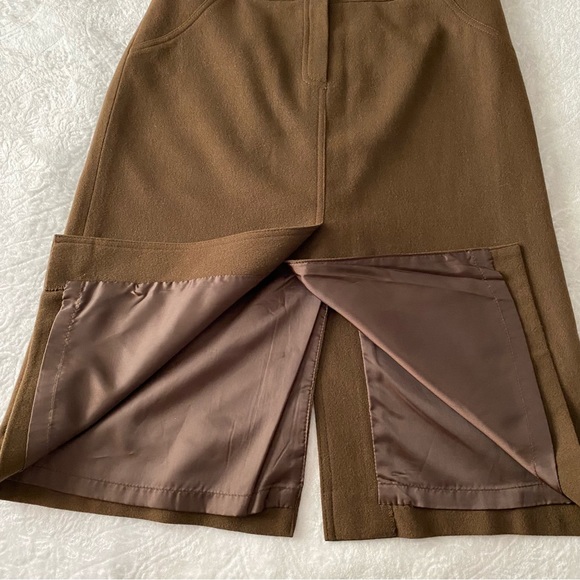 Parted Front & Back Brown Pencil Skirt - Picture 7 of 10